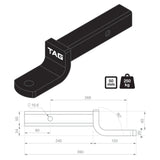 TAG Tow Ball Mount - 268mm Long, 90° Face, 50mm Square Hitch - Brixton 4x4 - Buy Online Now!