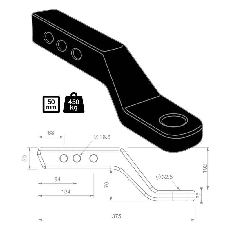 TAG 4" Drop Forged Tow Ball Mount - 241mm Long, 50mm Square Hitch - Brixton 4x4 - Buy Online Now!