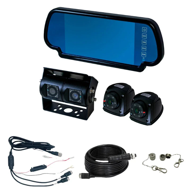 Safety Dave 7” Mirror Monitor Kit - Quad-View Dual Black Cameras - AHD - Brixton 4x4 - Buy Online Now!