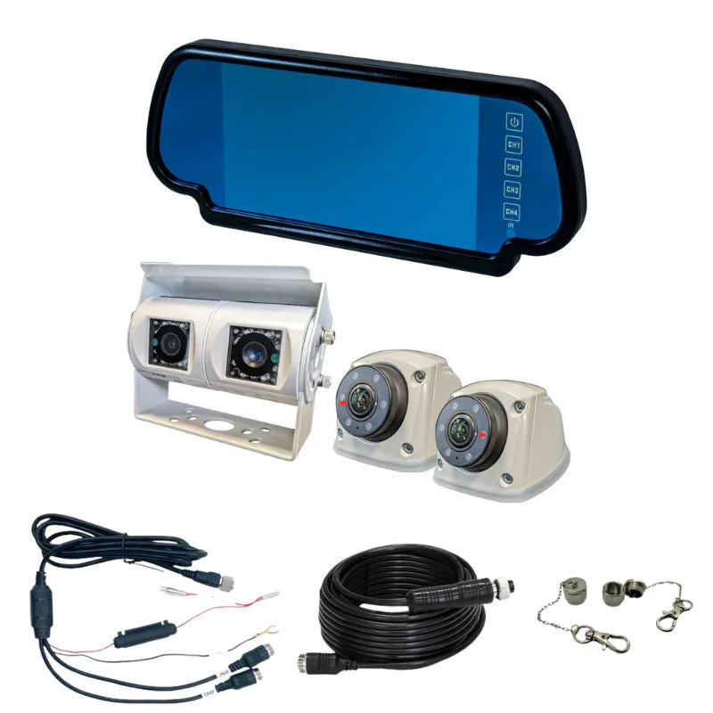 Safety Dave 7” Mirror Monitor Kit - Quad-View Dual White Cameras - AHD - Brixton 4x4 - Buy Online Now!