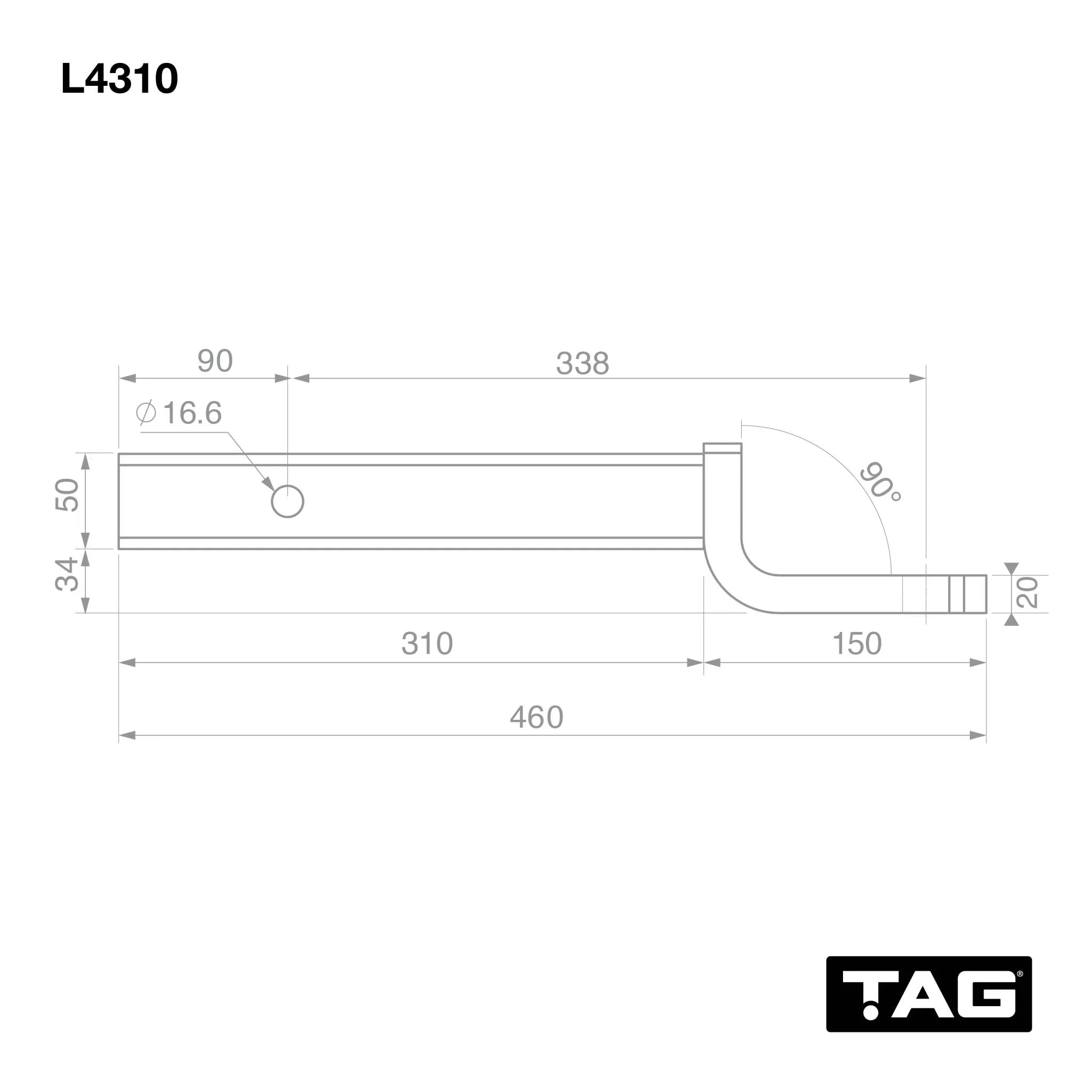 TAG Tow Ball Mount - 338mm Long, 90°Face, 50mm Square Hitch - Brixton 4x4 - Buy Online Now!