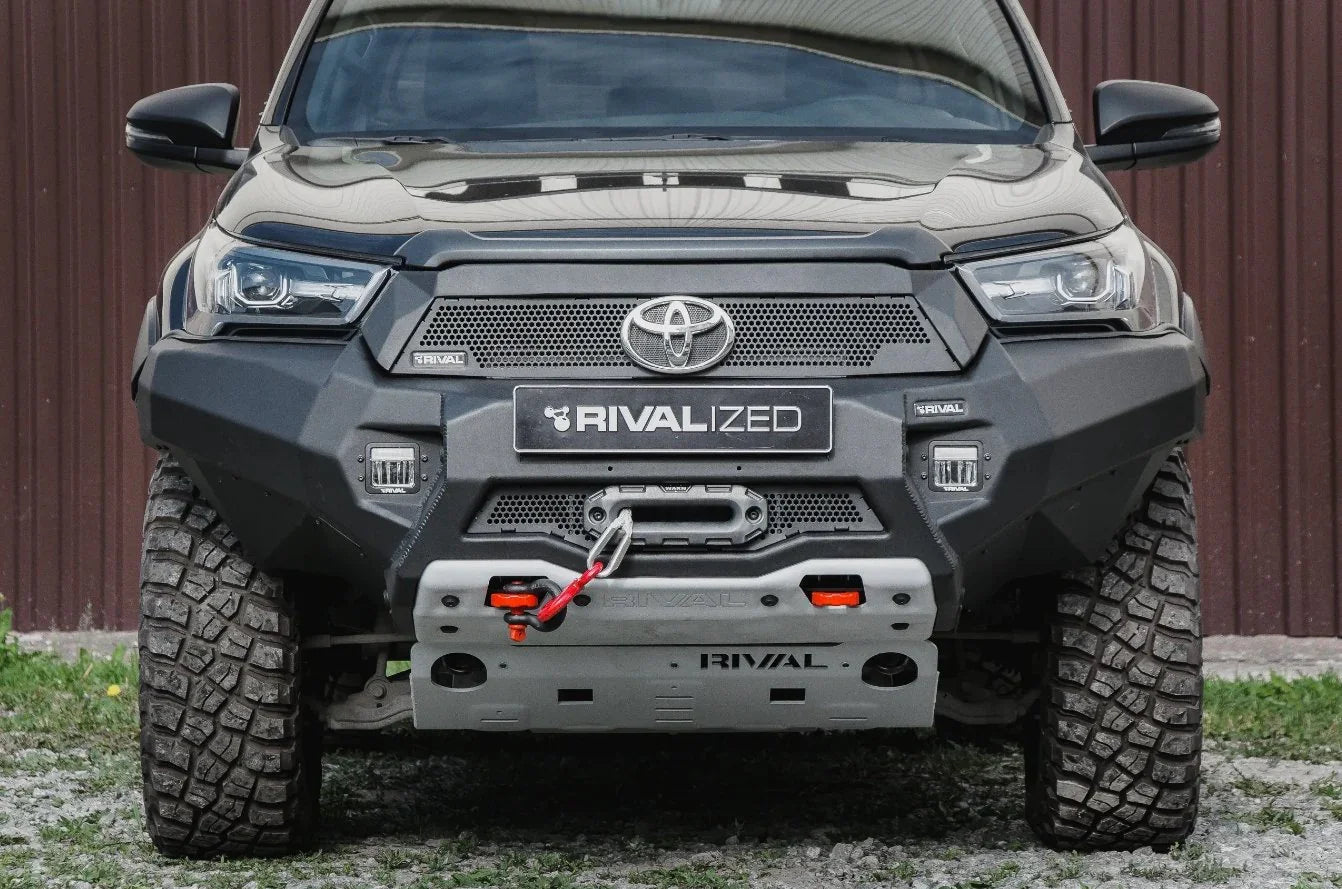 Rival Bumper to suit Isuzu Dmax 2017-2019 Black, with fog lights, winch mount, flip up number plate - Brixton 4x4 - Buy Online Now!