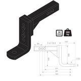 TAG Adjustable Tow Ball Mount - 297mm Long, 90° Face, 50mm Square Tow Ball Hitch - Brixton 4x4 - Buy Online Now!