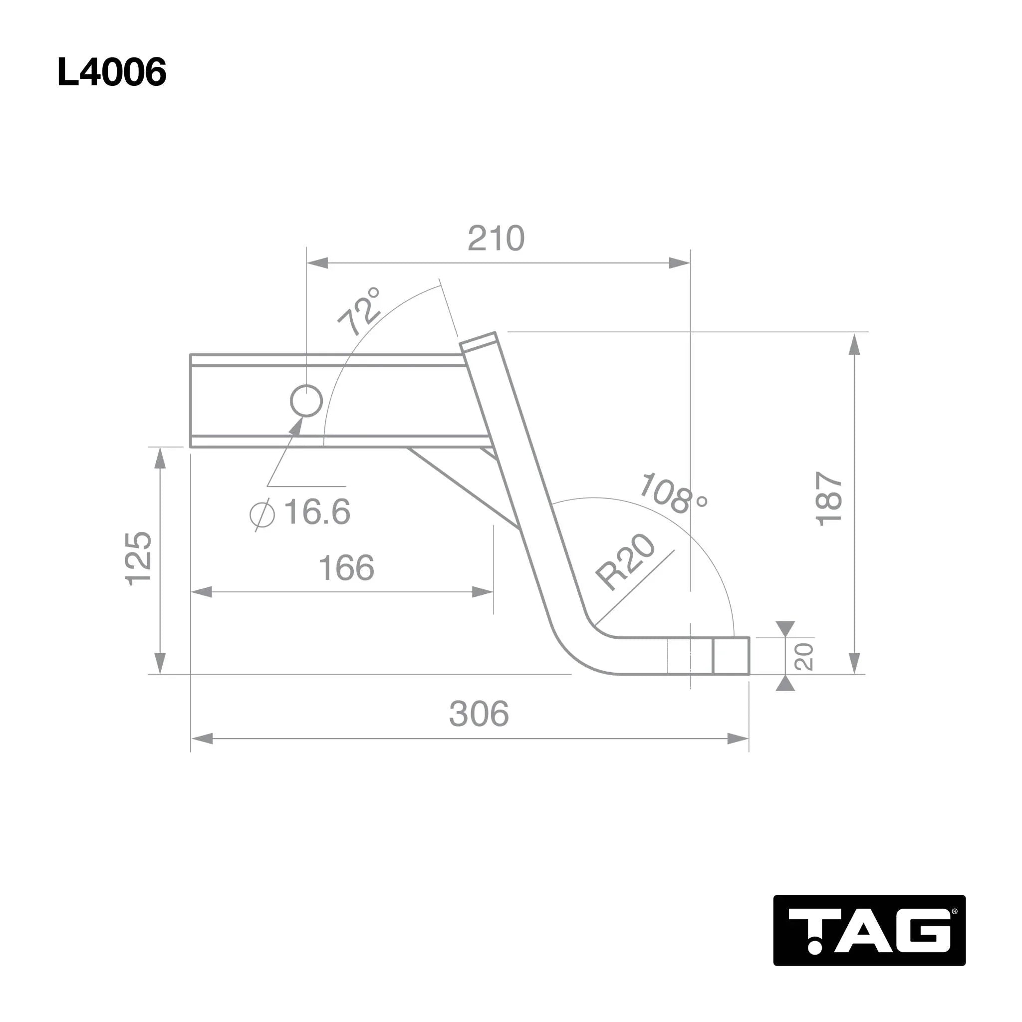 TAG Tow Ball Mount - 210mm Long, 108° Face, 50mm Square Hitch - Brixton 4x4 - Buy Online Now!