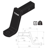 TAG Tow Ball Mount - 210mm Long, 108° Face, 50mm Square Hitch - Brixton 4x4 - Buy Online Now!