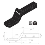 TAG Tow Ball Mount - 220mm Long, 135° Face, 40mm Square Hitch - Brixton 4x4 - Buy Online Now!