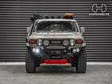 Hamer King Series bull bar on Toyota FJ Cruiser, front-on view showing LED lighting
