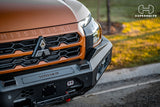 Hamer 4x4 King Series bull bar LED driving light detail on Mitsubishi Triton MV