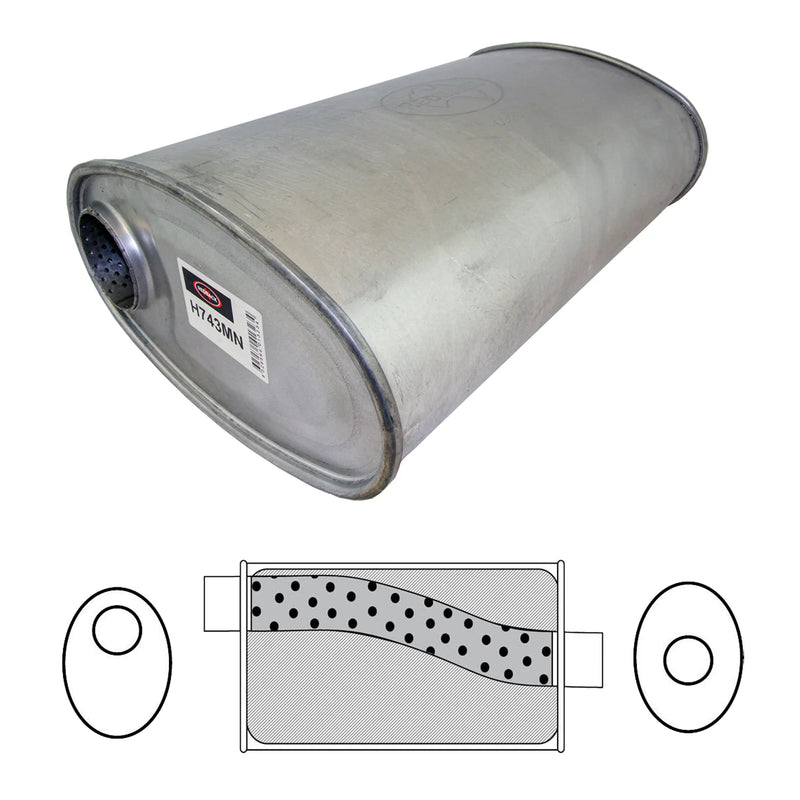Redback Muffler 11" x 6" Oval, 18" Long, 2 1/2" Offset/Centre, Megaflow (No Spigots) - Brixton 4x4 - Buy Online Now!