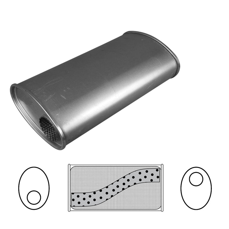 Redback Muffler 8" x 4" Wide - Oval, 14" Long, 2 1/2" Offset/Offset, Megaflow (No Spigots)