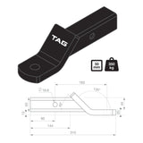 TAG Tow Ball Mount - 183mm Long, 135° Face, 50mm Square Hitch - Brixton 4x4 - Buy Online Now!