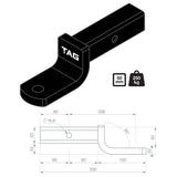 TAG Tow Ball Mount - 208mm Long, 90° Face, 50mm Square Hitch - Brixton 4x4 - Buy Online Now!