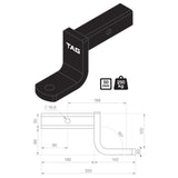 TAG Tow Ball Mount - 198mm Long, 90° Face, 50mm Square Hitch - Brixton 4x4 - Buy Online Now!