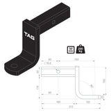 TAG Tow Ball Mount - 193mm Long, 90° Face, 50mm Square Hitch - Brixton 4x4 - Buy Online Now!