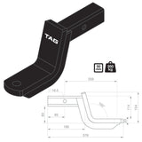 TAG Tow Ball Mount - 254mm Long, 88mm Drop, 50mm Square Hitch - Brixton 4x4 - Buy Online Now!