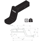TAG Tow Ball Mount - 220mm Long, 108° Face, 50mm Square Hitch - Brixton 4x4 - Buy Online Now!