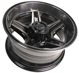 King Rival gloss black wheel with machined dark tint profile view showing deep dish barrel