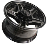 King Rival gloss black wheel with machined dark tint three-quarter view showing face and barrel