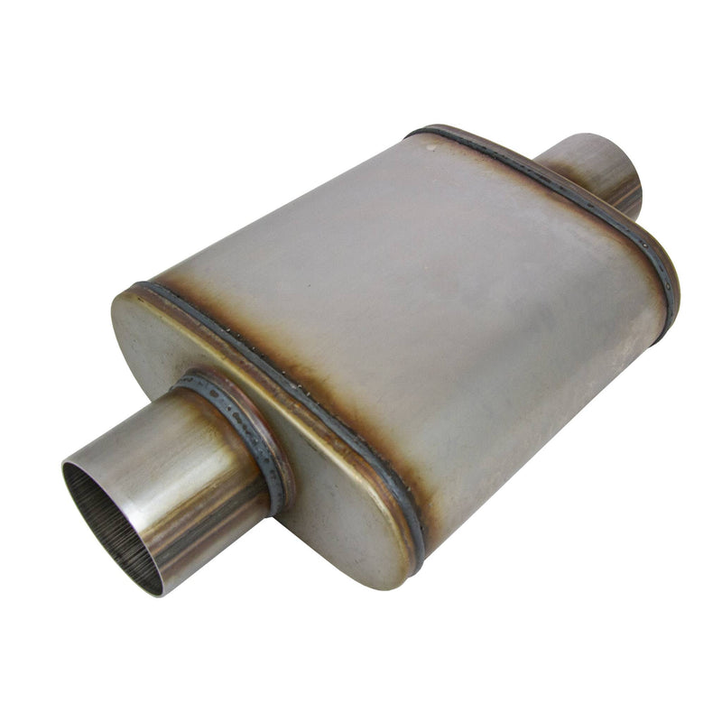 3" Low Profile Performance Muffler ( 10" Long, 9" x 4" Oval, Centre / Centre Out ) 409 Stainless