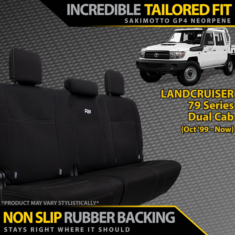 Razorback 4x4 GP4 Standard Neoprene Rear Row Seat Covers suitable for a Toyota LC 79 Series Dual Cab