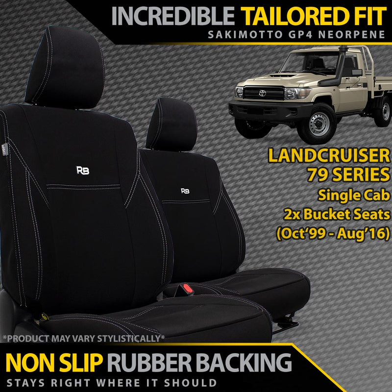 Razorback 4x4 GP4 Standard Neoprene 2x Front Seat Covers suitable for a Toyota Landcruiser 79 Single Cab (In Stock)