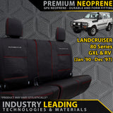 Razorback 4x4 GP6 Premium Neoprene Rear Row (50/50 Split) Seat Covers suitable for a Toyota Landcruiser 80 Series GXL & RV (Made to Order)