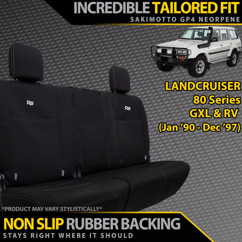 Razorback 4x4 GP4 Standard Neoprene Rear Row (50/50 Split) Seat Covers suitable for a Toyota Landcruiser 80 Series GXL & RV (In Stock)