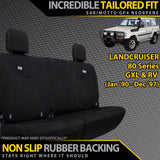 Razorback 4x4 GP4 Standard Neoprene Rear Row (50/50 Split) Seat Covers suitable for a Toyota Landcruiser 80 Series GXL & RV (In Stock)