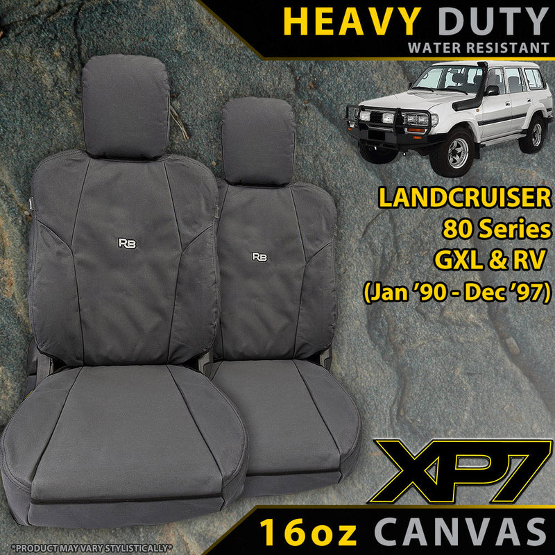 Razorback 4x4 XP7 Heavy Duty Canvas 2x Front Seat Covers suitable for a Toyota Landcruiser 80 Series GXL & RV (Made to Order)