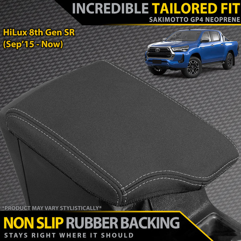 Razorback 4x4 GP4 Standard Neoprene Console Lid Cover suitable for a Toyota HiLux 8th Gen SR