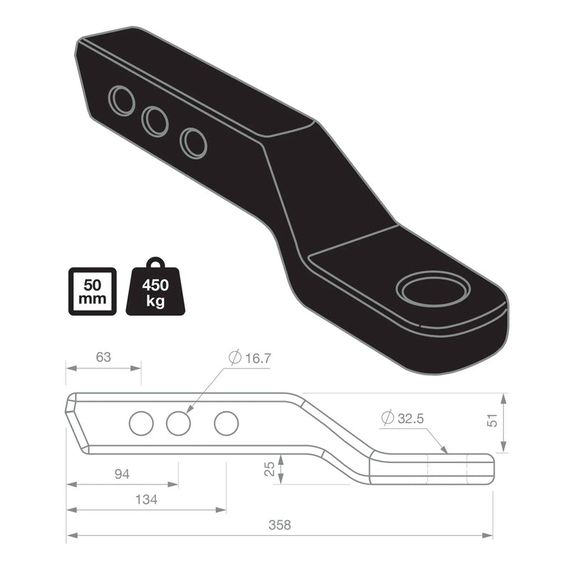 TAG 2" Drop Forged Tow Ball Mount - 222mm Long, 50mm Square Hitch - Brixton 4x4 - Buy Online Now!