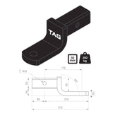 TAG Tow Ball Mount - 178mm Long, 90° Tongue Face, 50mm Square Hitch