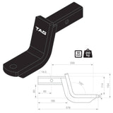TAG Tow Ball Mount - 254mm Long, 88mm Drop, 50mm Square Hitch