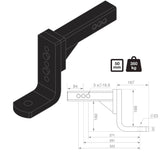 TAG Adjustable Tow Ball Mount - 297mm Long, 90° Face, 50mm Square Tow Ball Hitch