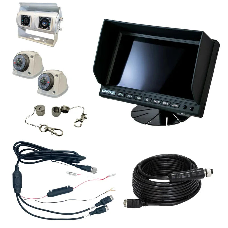 Safety Dave 7” Monitor Rear View Camera Kit - Quad View - Dual White Side Cameras - AHD - Brixton 4x4 - Buy Online Now!
