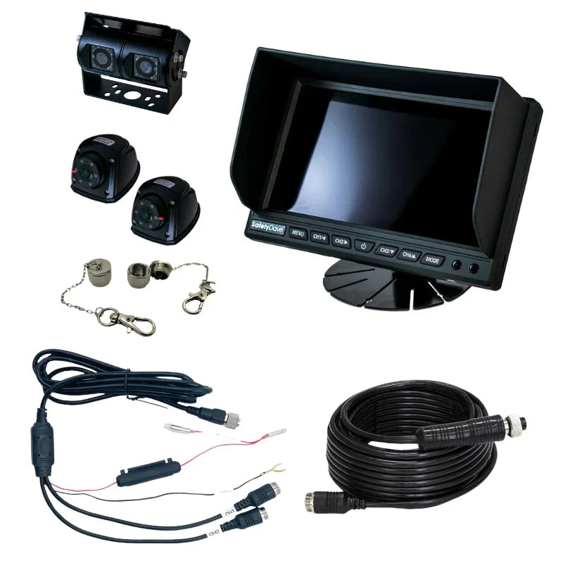 Safety Dave 7” Monitor Camera Kit - Quad View - Dual Black Side Cameras - AHD - Brixton 4x4 - Buy Online Now!