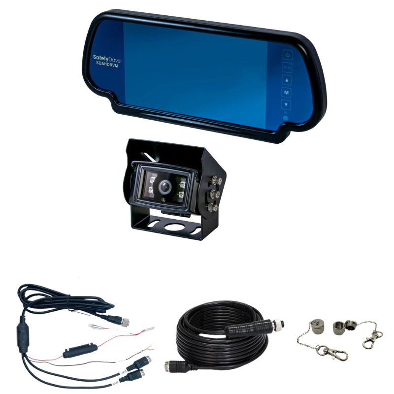Safety Dave 7” Mirror Monitor Camera Kit - Square Black Camera - 92° AHD