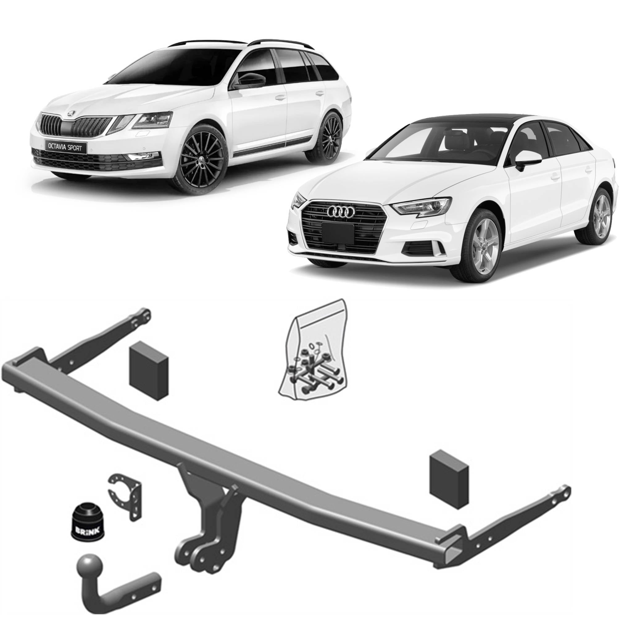 Brink Towbar for Audi A3 (09/2012 - 02/2020), RS3 (04/2017 - 02/2020), Volkswagen Golf (01/2012 - on), Skoda Octavia (11/2012 - 03/2020), Skoda Octavia (08/2013 - 12/2019), Audi A3 (02/2013 - 06/2016), Audi A3 (10/2013 - 06/2016), RS3 (04/2017 - 06/2016)