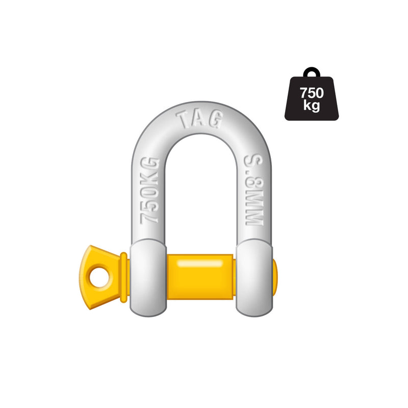 TAG D-Shackle - 8mm, 750kg, Drop Forged Carbon Steel