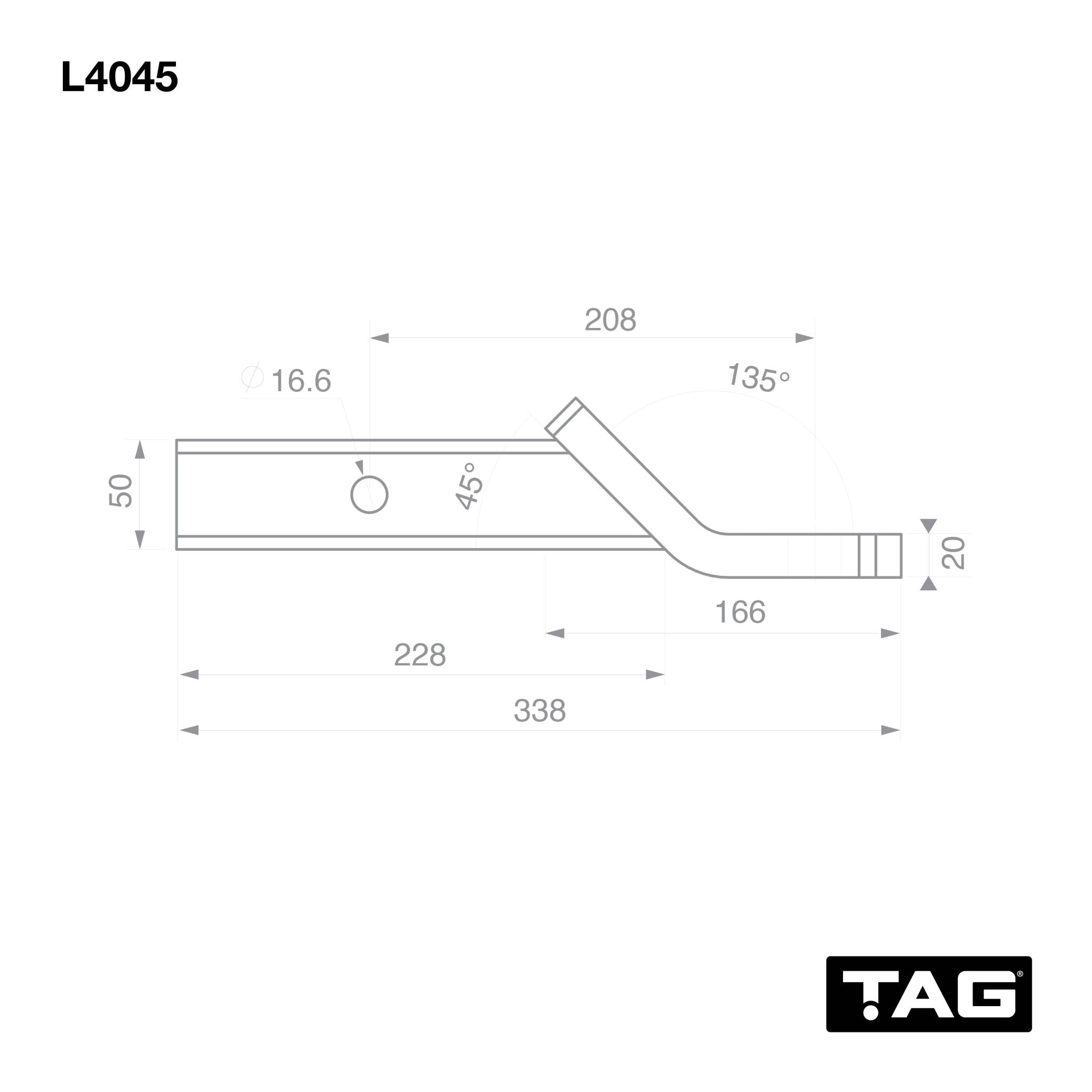 TAG Tow Ball Mount - 208mm Long, 135° Face, 50mm Square Hitch