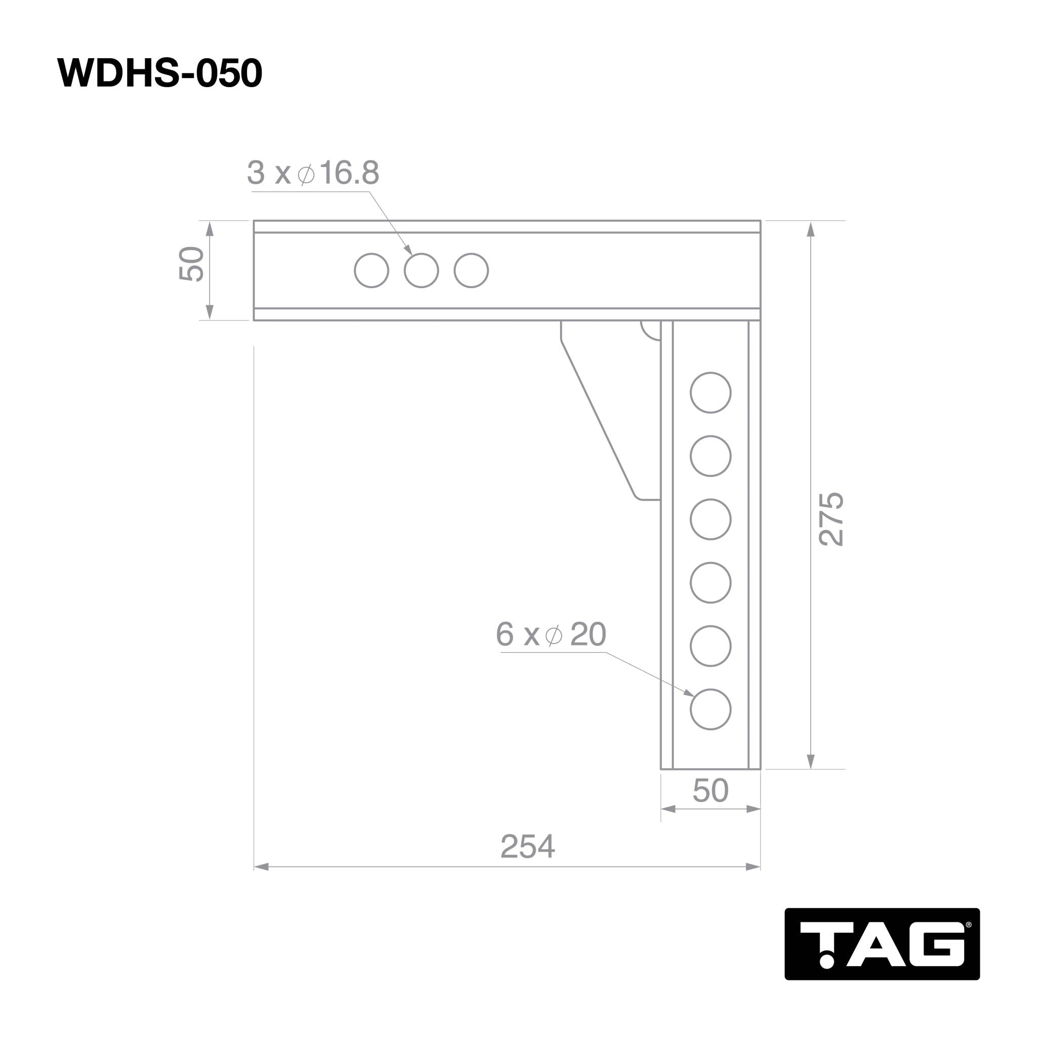 TAG Adjustable Weight Distribution Shank - 50mm Square Hitch, 50mm Drop (4.5T)