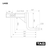 TAG Adjustable Tow Ball Mount - 297mm Long, 90° Face, 50mm Square Tow Ball Hitch